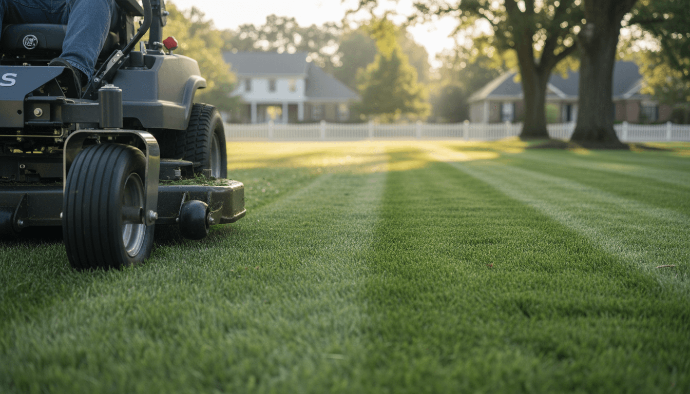 Freshly mowed lawn with clean cut lines in a Toronto yard